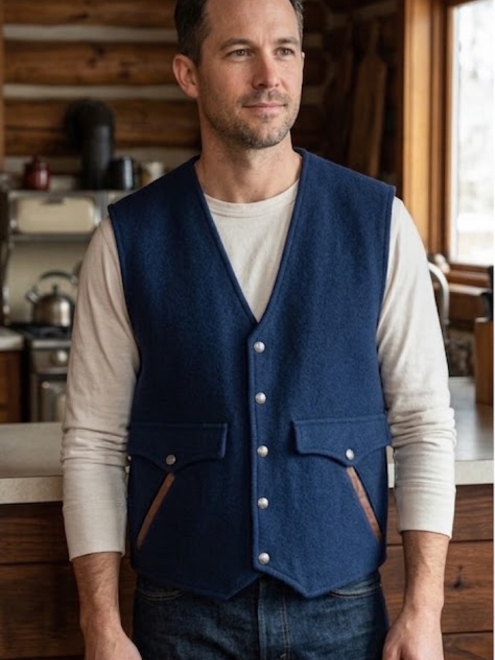 Schaefer Outfitter Wool Vest Navy Blue Western Cowboy Core Ranch Wear Men's XL